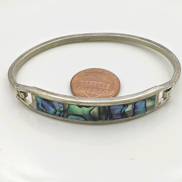 Alpaca Jewelry - Alpaca Mexico Silver Abalone Hinged Bracelet